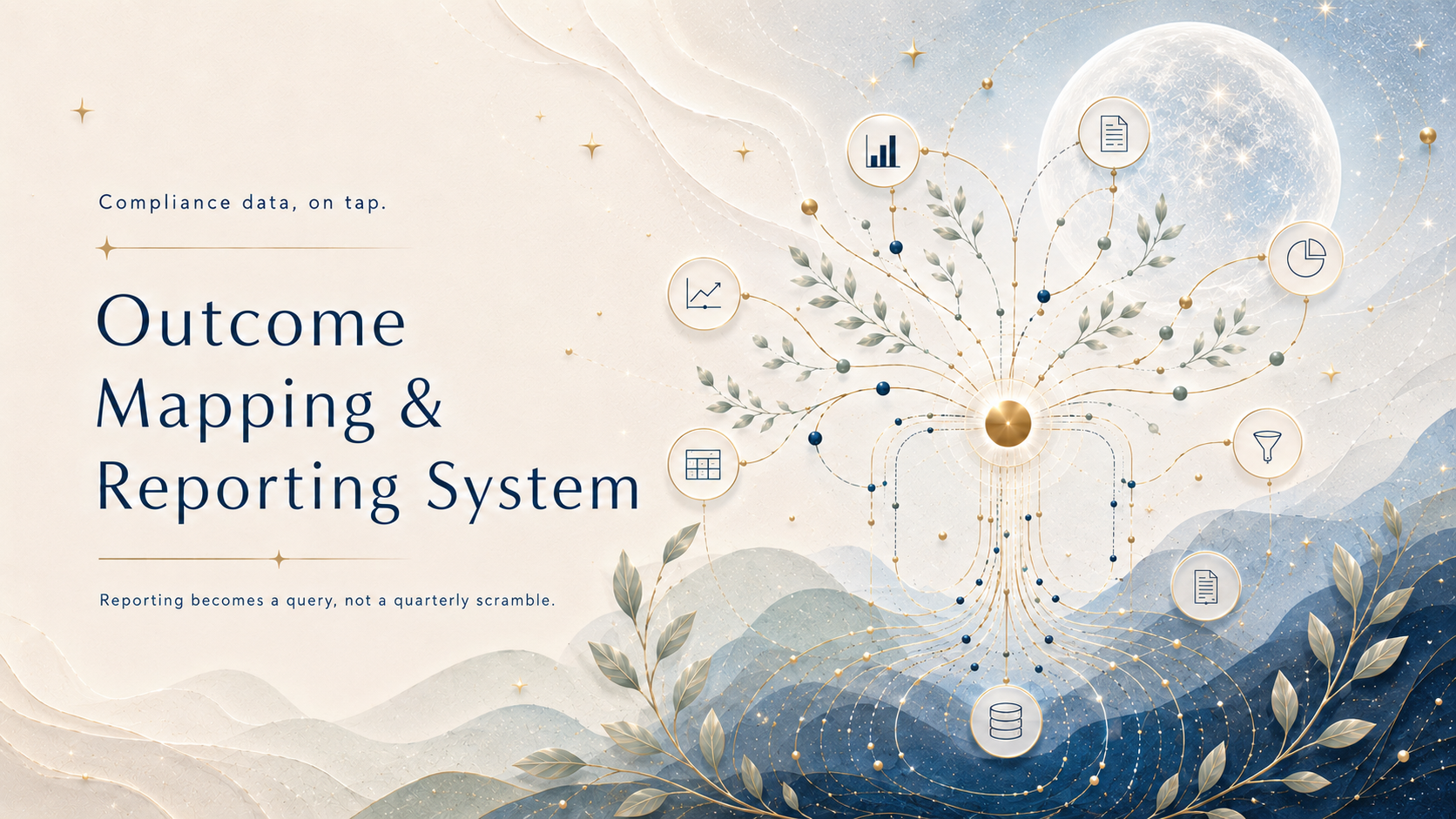 Branching organic tree of data nodes growing from a central source